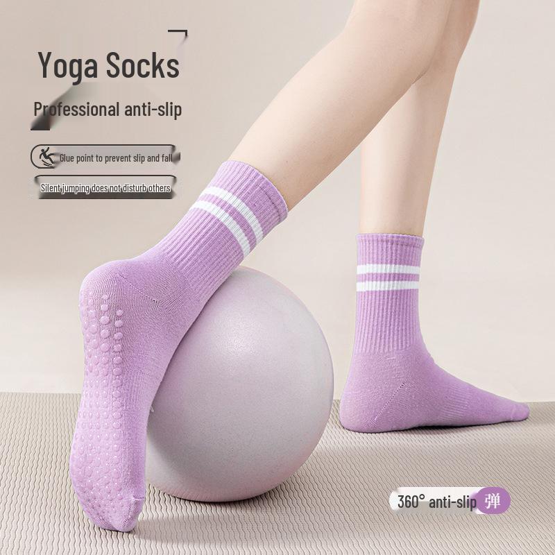 Women's Non-Slip Dance & Yoga Mid-Calf Socks with Stripes