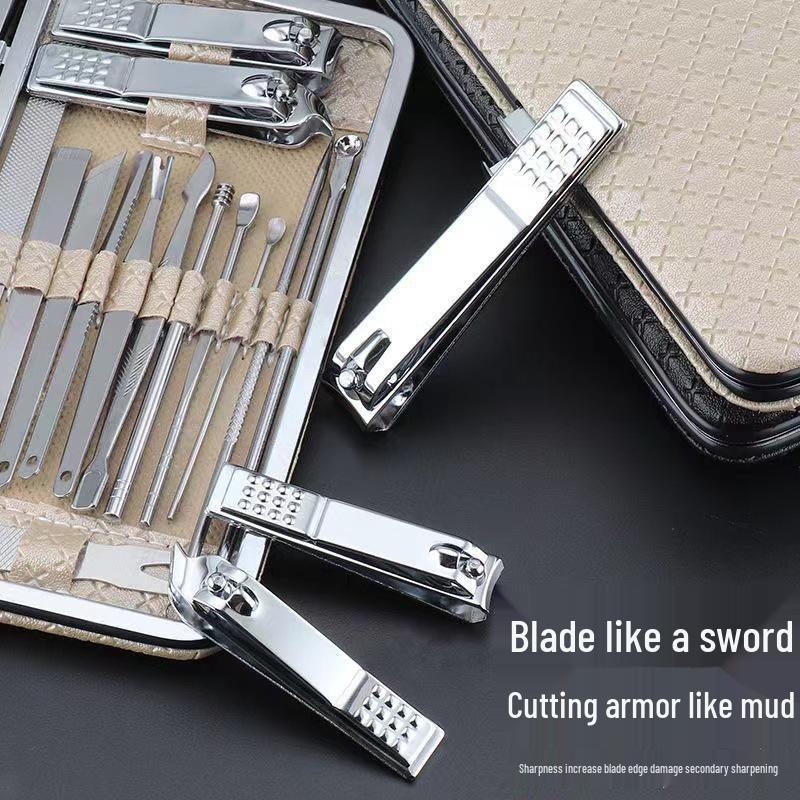 Nail Clipper and Pedicure Set: Ear Pick, Scissors, Tweezers, Slanted Edge Pliers, Knife