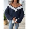 Women S Loose Fit V Neck Beaded Long Sleeve Pullover Sweater