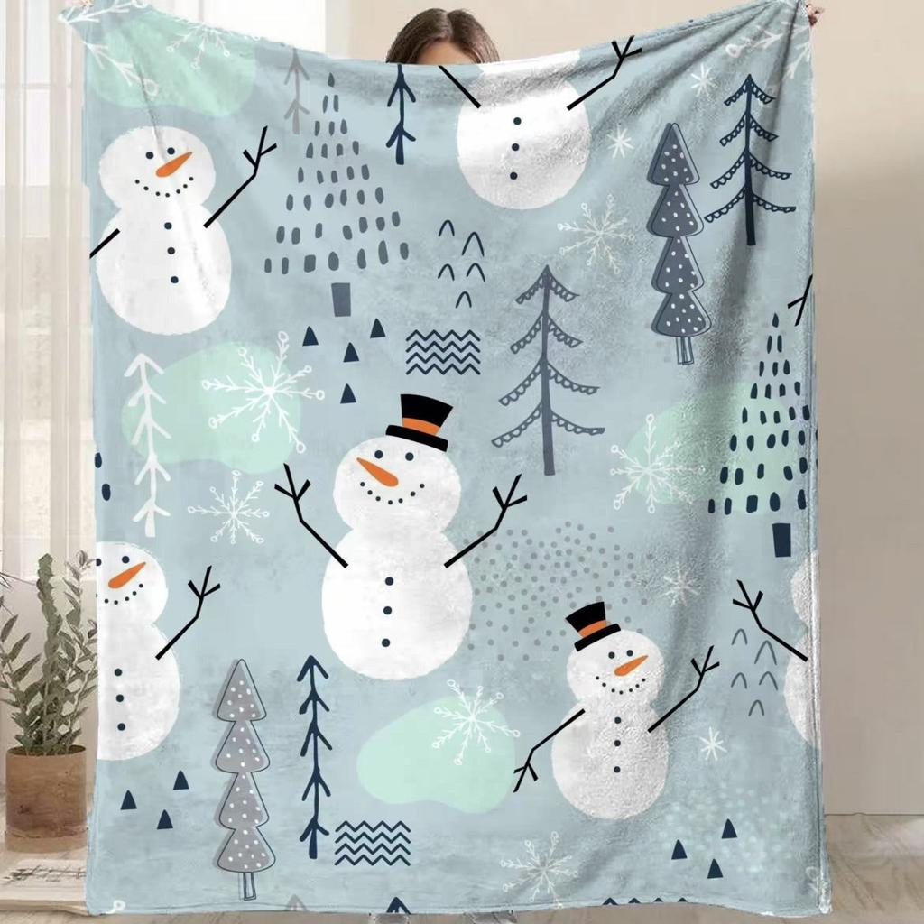 Cartoon Santa Claus Printed Blanket for Sofa Bed Travel Camping Living Room Office Conditioning Blanket for All Seasons Gifts