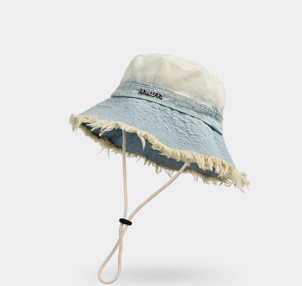 Damen Vintage Gewaschener Denim Fischerhut - Modische Fischerkappe mit Quastenrand für Frühling/Herbst 2025 Neu Outdoor Freizeit Retro