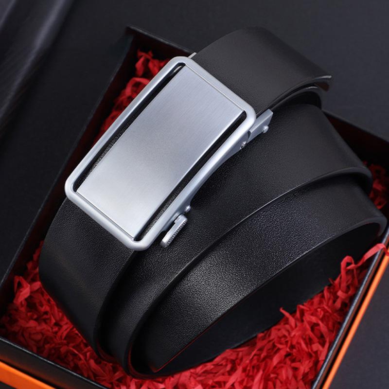 New Belt for Men's Zinc Alloy Automatic Buckle Belt Fashionable High-end Cowhide Belt