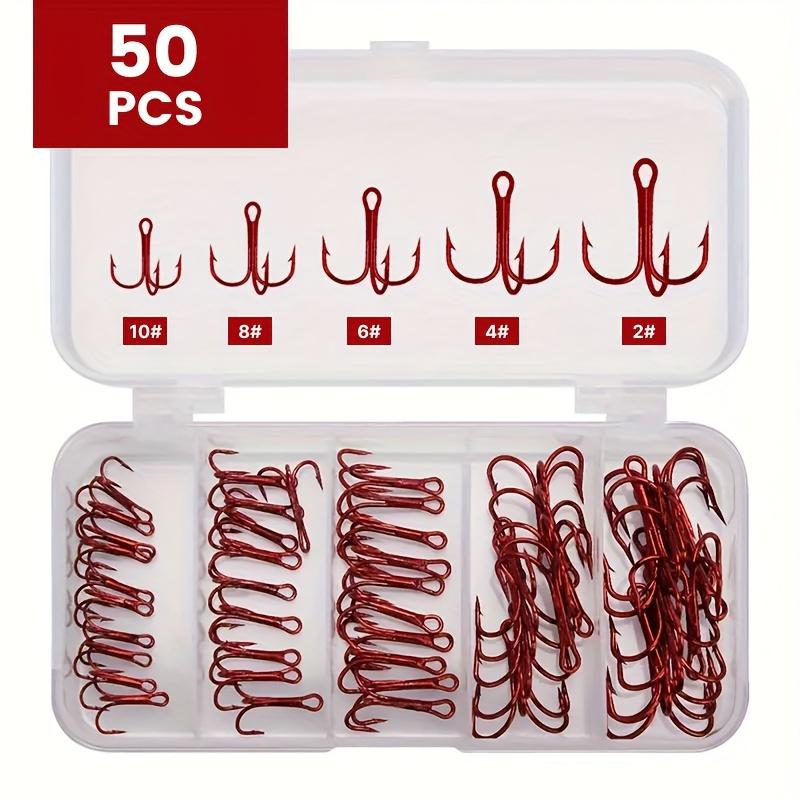 50pcs Barbed Fishing Treble Hooks Mix 2-10# High Strength Carbon Steel Hooks for Ice Sea Carp Fishing Lure Sharp Durable Tackle 260319