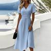 Damen-Gestreiftes Print-Kleid mit V-Ausschnitt und kurzen Ärmeln - Lässige Sommer-Modekleider für Damen