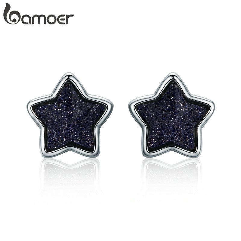 

Серьги-гвоздики BAMOER, винтажные серьги-гвоздики с ночным небом, звездами и авантюрином, маленькие серьги для женщин, свадебные роскошные ювелирные изделия