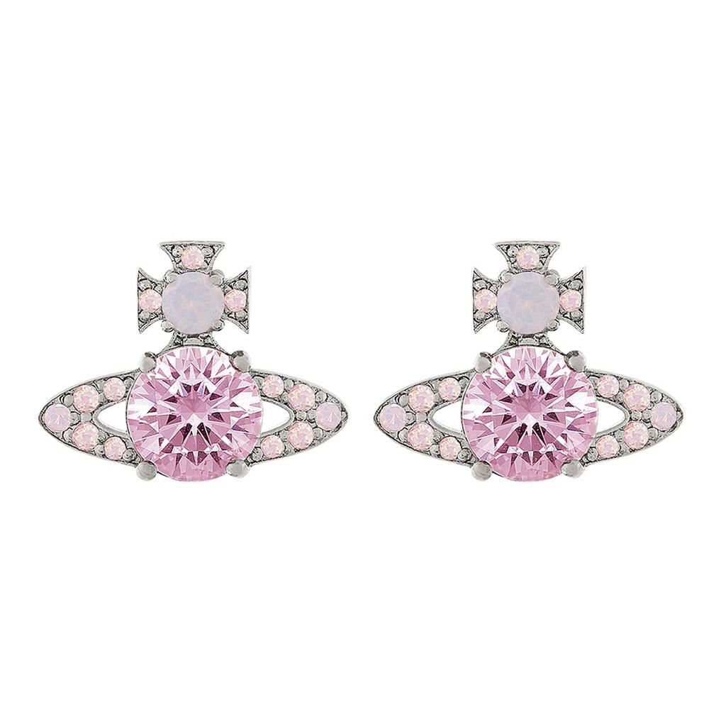 VIVIENNE WESTWOOD Ismene Saturn Shaped Brass Earrings Women Earrings Silver Pink-Diamond 8053195228997