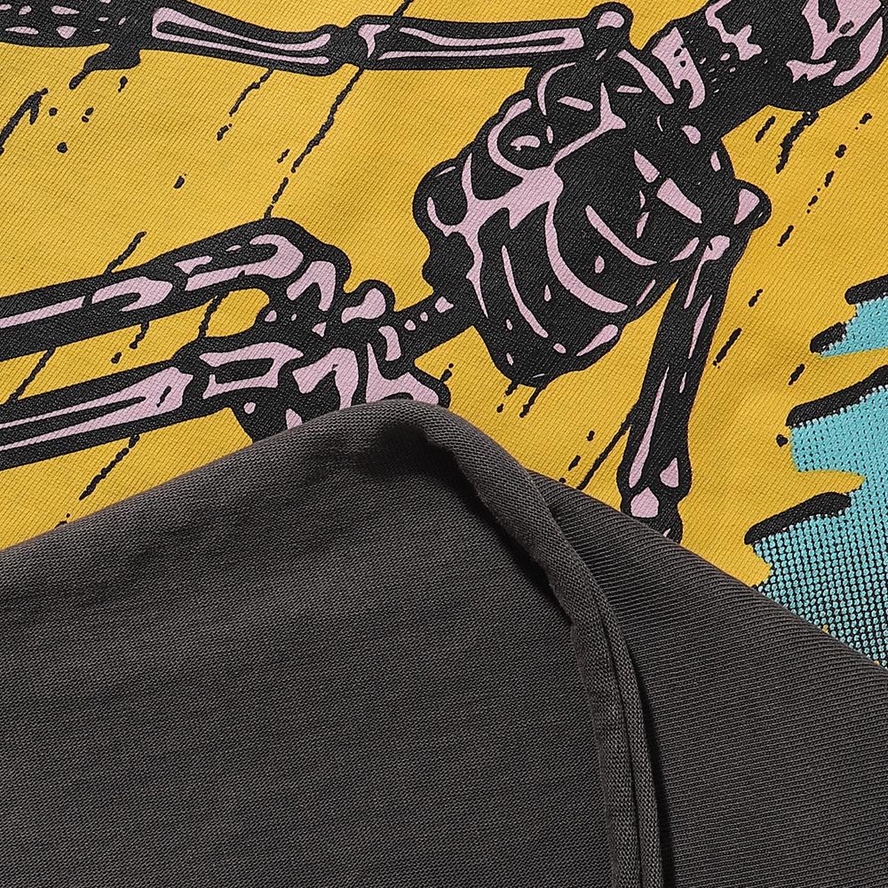 Luminous Skull Print Hot Stamping, Water Washing, Hole Breaking, Making Old Short Sleeved T-shirt for Men and Women