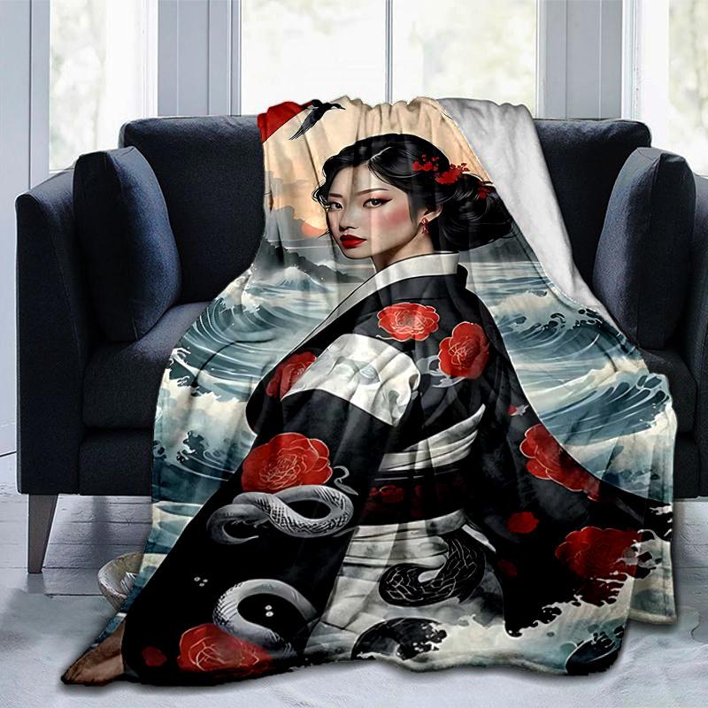 1pc Japanese Geisha Design Throw Blanket Home Decor, Sofa Cover, Outdoor Blanket .W052