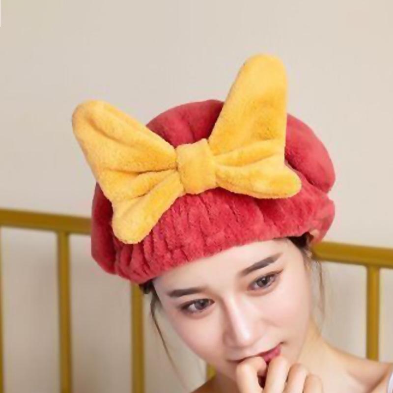 Bowknot Quick-Dry Super Absorbent Hair Cap for Women - Thick, No-Shed Adult Shower Towel