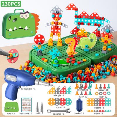 230-teiliges/228-teiliges Kinder-Werkzeugset mit elektrischer Bohrmaschine, Schrauben und Muttern, 3D-Puzzle, Rollenspiel-Werkzeugkasten, 2D/3D-Lernspielzeug