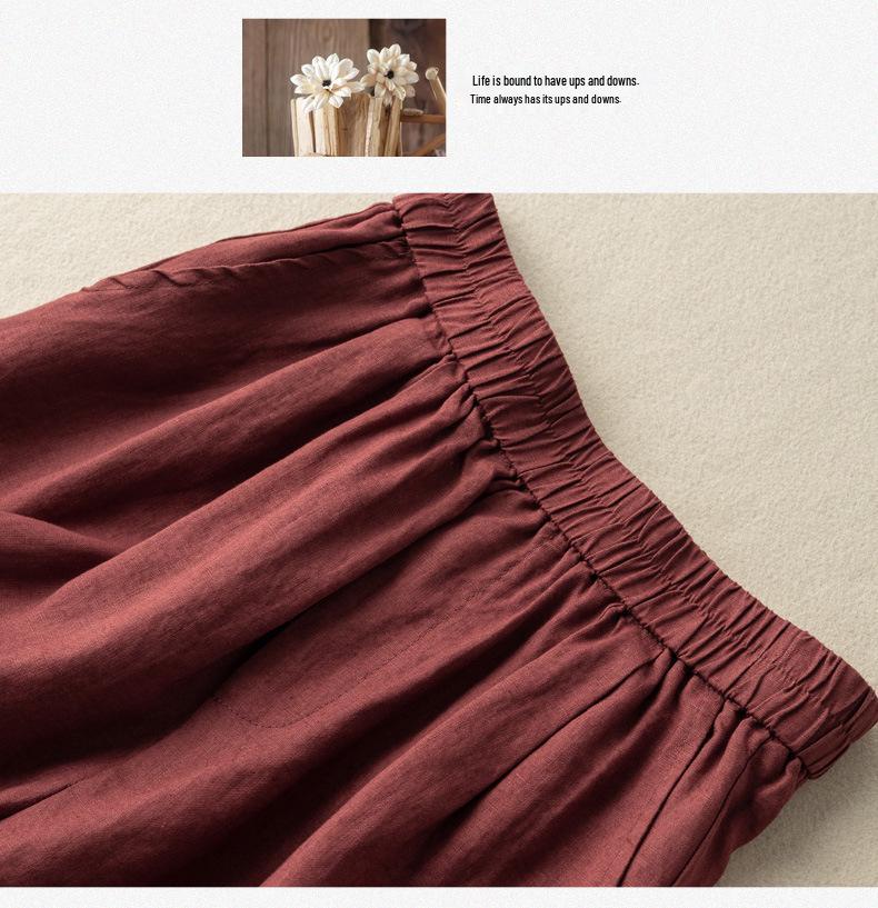 Women's Retro Wide-Leg Cotton Linen Pleated Pants - High Waist, Elastic, Casual and Artistic Summer Wear