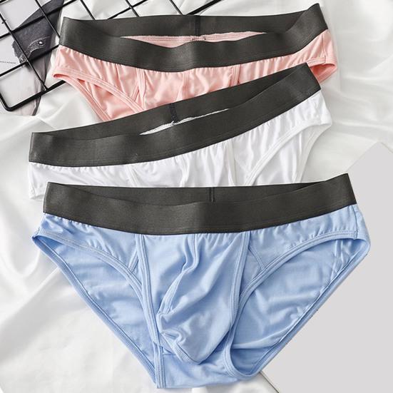 Men Briefs Elastic Mid-Waist U-Convex High Elasticity Fit Tight Cut Panties Patchwork Color