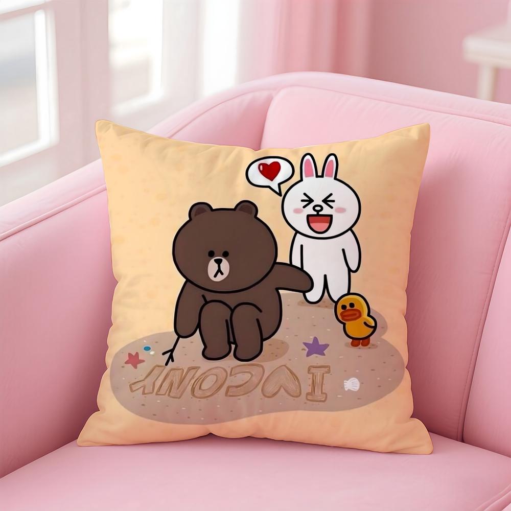 BBrown Bear and Cony Cushion Cover Linen Pillowcase Cover Soft Decor for Sofa Home Room