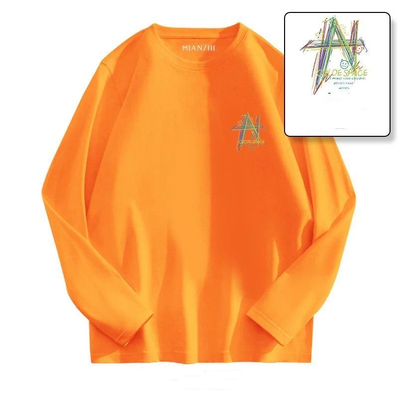 Spring and Autumn Pure Cotton Long-sleeved T-shirts Loose and Versatile Simple Printed Round Neck Tops for Men