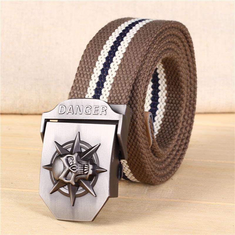 Automatischer Schnallengürtel Totenkopf Verdickter Canvasgürtel Herrengürtel Freizeitgürtel