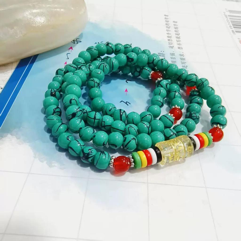 Tibetan Style 108-Bead Turquoise Bracelet - Unisex Tourist Attraction Accessory