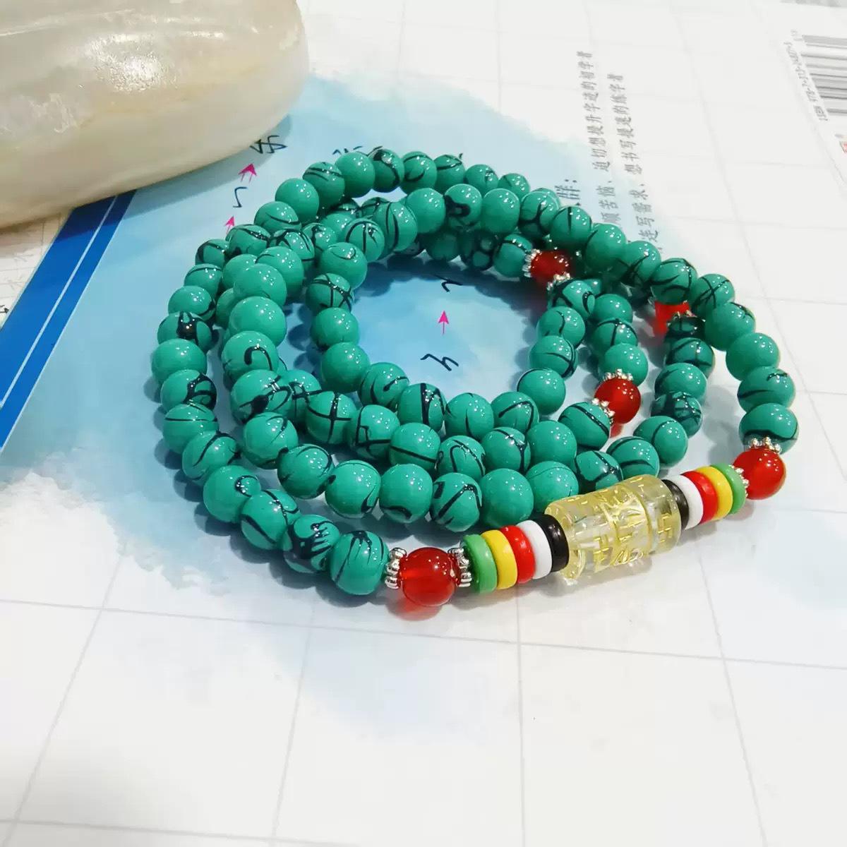 Tibetan Style 108-Bead Turquoise Bracelet - Unisex Tourist Attraction Accessory
