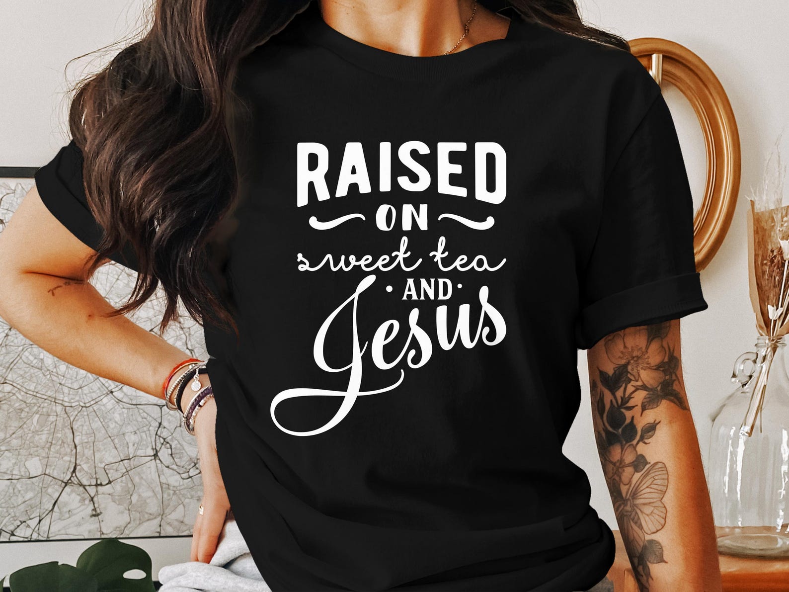Raised on Sweet Tea and Jesus T-Shirts, Christian T-Shirt, Religious Apparel, Faith Based Clothing, God T Shirts, Bible Verse T Shirts M
