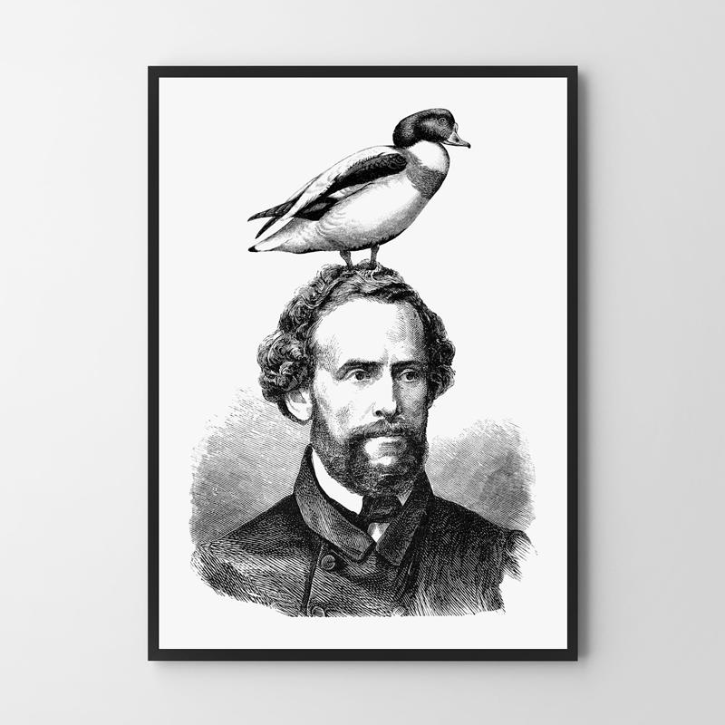 Portrait Poster with a Bird On the Head