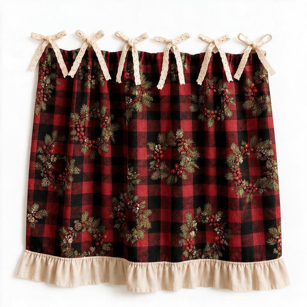 Decorative Christmas Oven Short Curtain Ruffled Edge Cabinet Curtain Kitchen Window