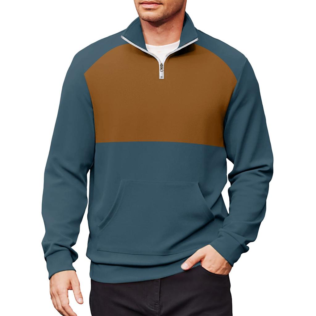 Men's Casual Long-Sleeved Collared Quarter-Zip Sweatshirt