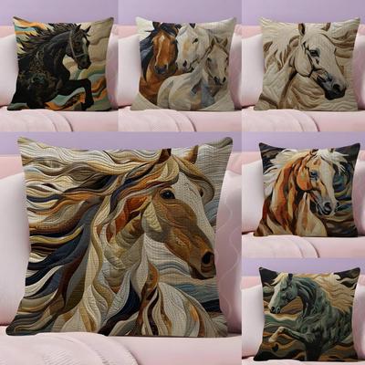 Printing Stylish Horse Cushion Cover Natural Linen Pillow Case DoubleSided Print Decorative Sofa Pillowcase Home Decor Gift
