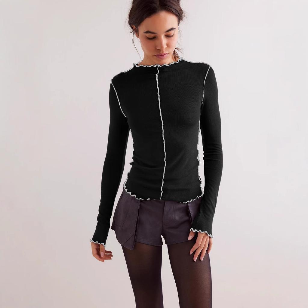 Early Autumn New High-neck, Niche Lace Top, Long-sleeved T-shirt, Trendy Style, Slim and Versatile Base Layer