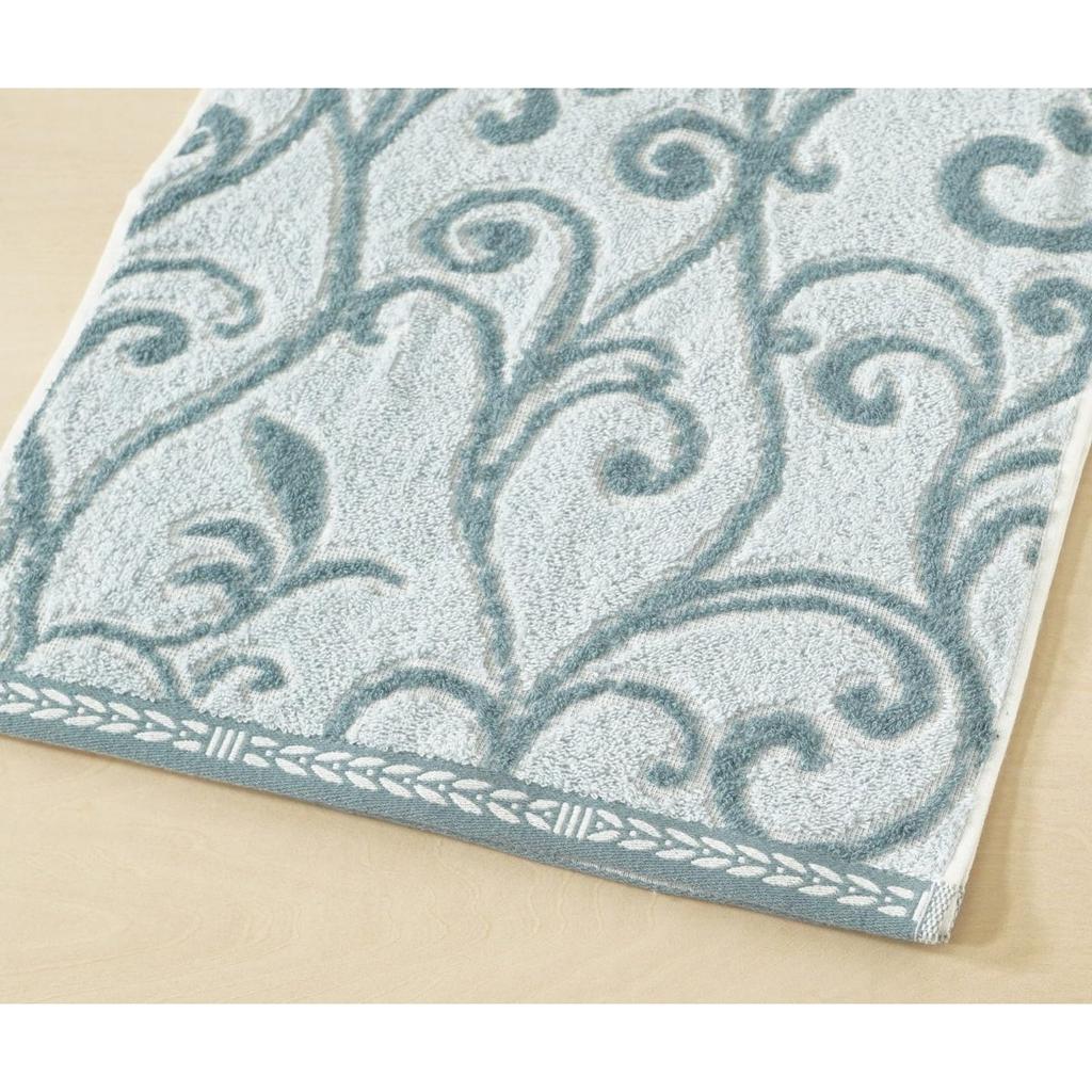 UCHINO Ruelle Face Towel 34x80cm Blue 100% Cotton Jacquard Arabesque Pattern