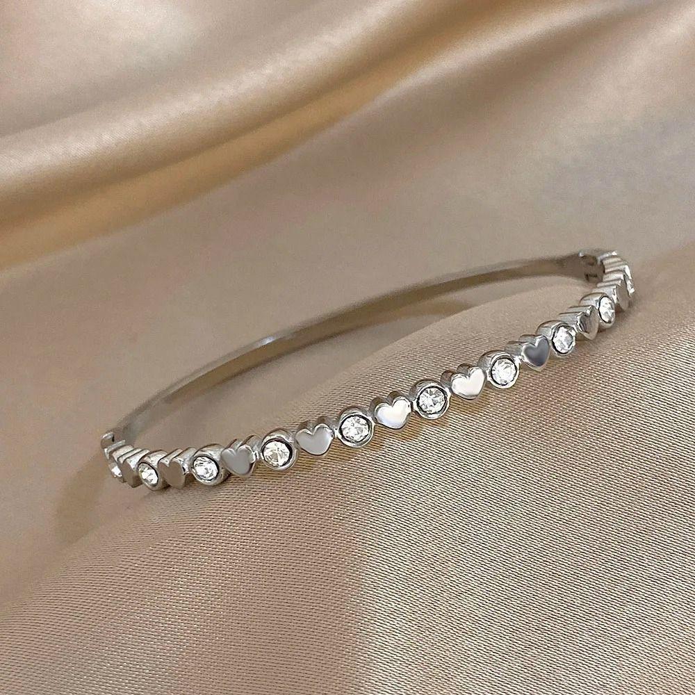 Love Heart Stacked Bangles Cute Fashion  Stainless Steel Bangle Jewelry Beads Cuff Bracelet  Daily