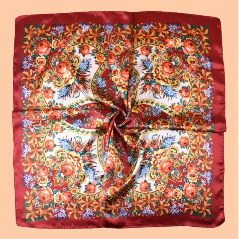 90x90cm Silk Imitation Scarves Floral Print Thin Breathable Square Print Scarves Smooth Silky Feel Multi-Function Neck Scarf