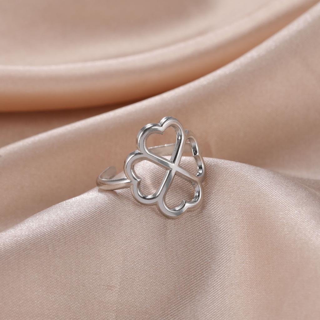 Lucky Four-leaf Clover Rings for Women Stainless Steel Gold Open Finger Rings Jewelry Birthday Gift