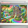 2D plane dreamy colorful waterfall party banner featuring lush greenery waterfall and rainbow sky polyester fiber