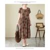 2025 Summer New Retro Literary Loose Round Neck Short Sleeve Midi Dresses
