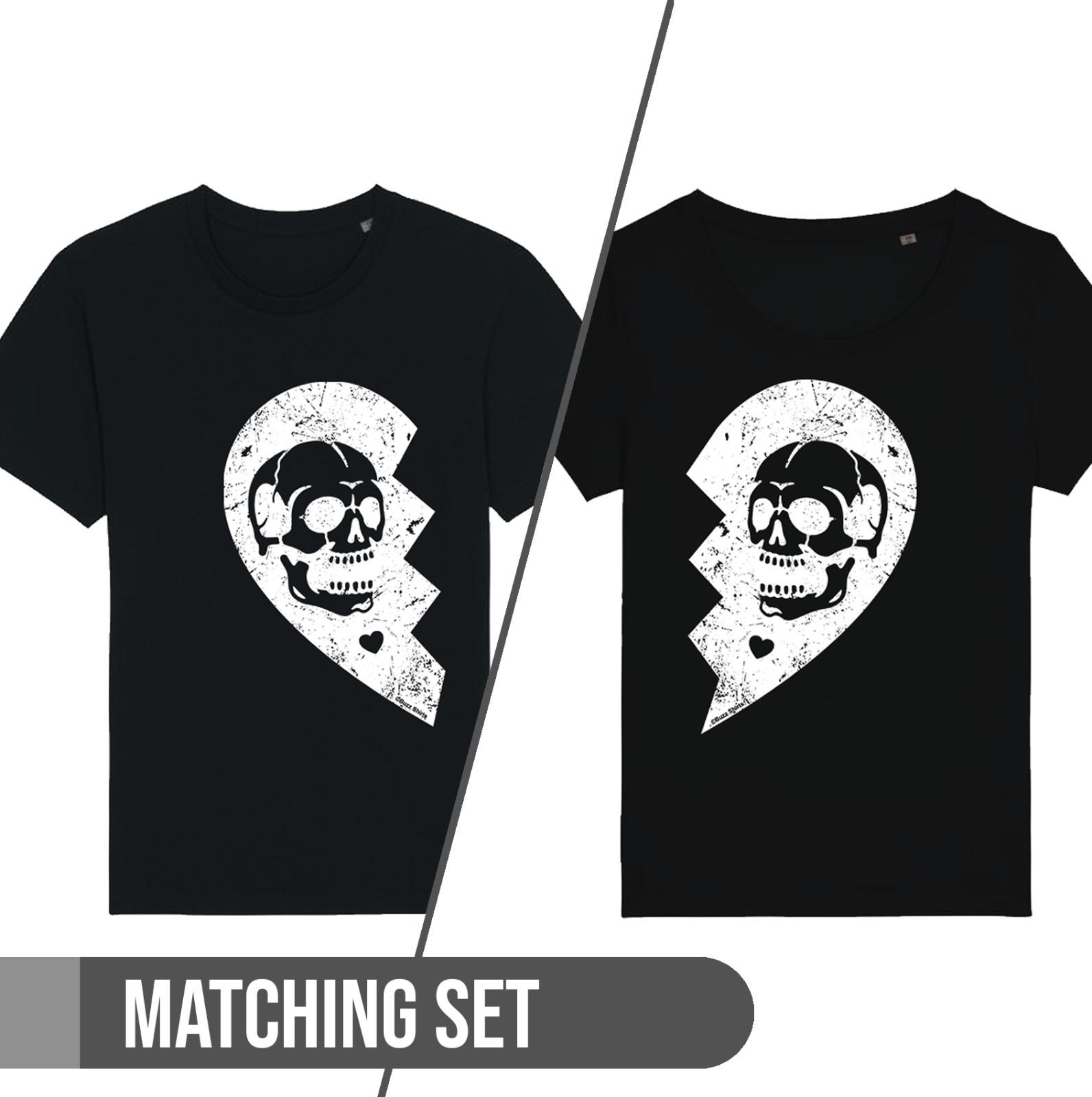 SKULL HEART Mens Ladies Matching Couples T-Shirt Mens Womens Tees Top Husband Wife Valentines L