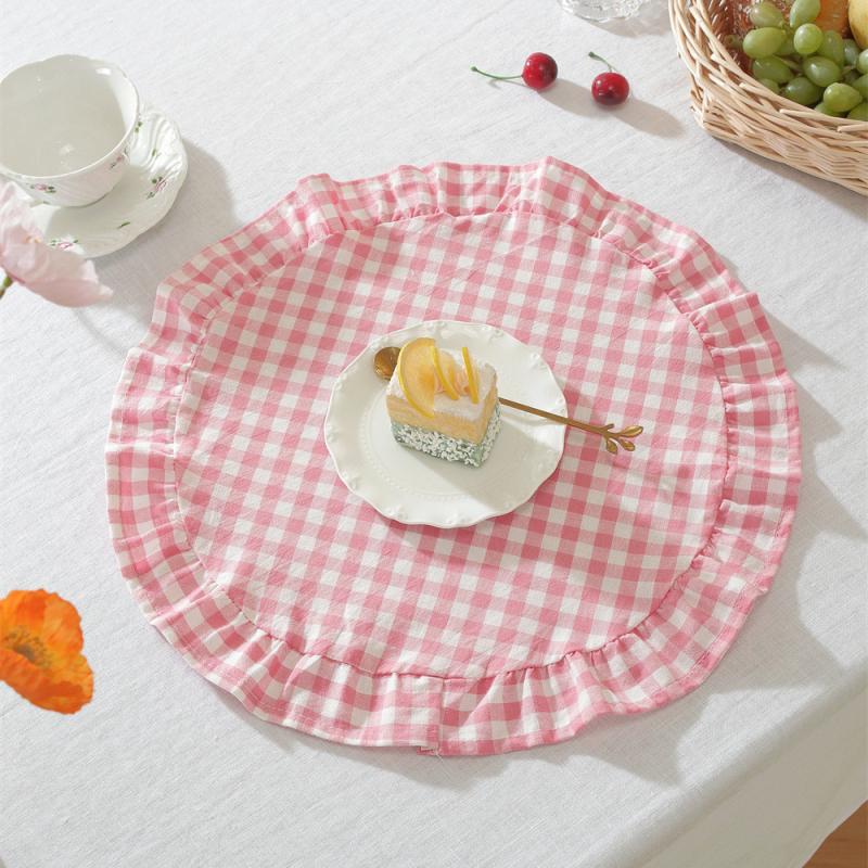 Round Blue Yellow Gingham Placemats Red Grid Checkered Placemats With Ruffle Picnic Party Supplies Buffalo Plaid Table Mat