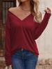 Einfarbiges, lockeres Langarm-T-Shirt mit V-Ausschnitt und Button-Down-Oberteil