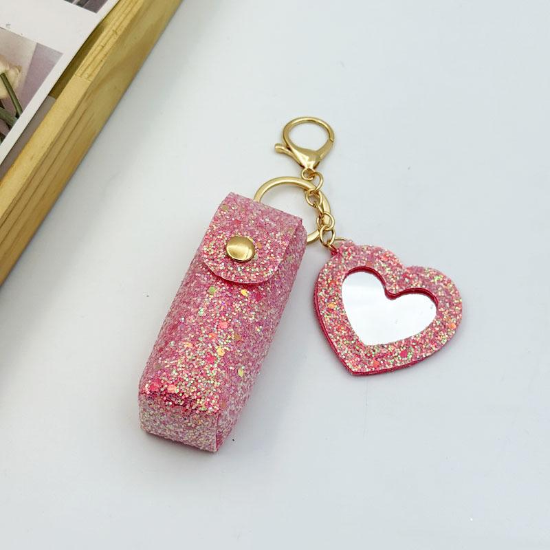 Compact Leather Lipstick Organizer Keychain: Elegant Mini Bag Pendant Accessory