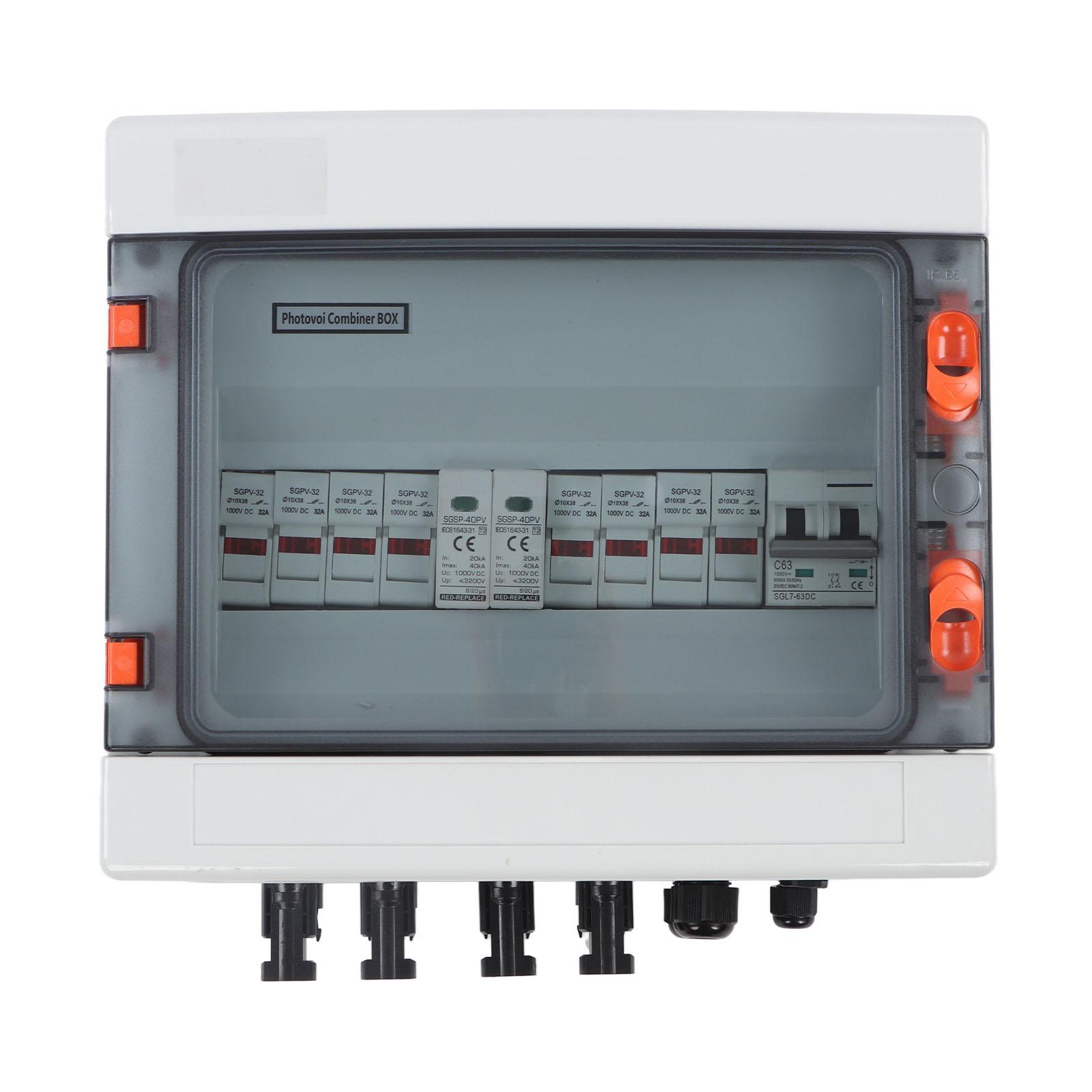 

PV Комутаційна коробка 4 в 1 вихід IP65 Водонепроникна Сонячна комутаційна коробка з запобіжником Захист від перенапруги Автоматичний вимикач DC1000V