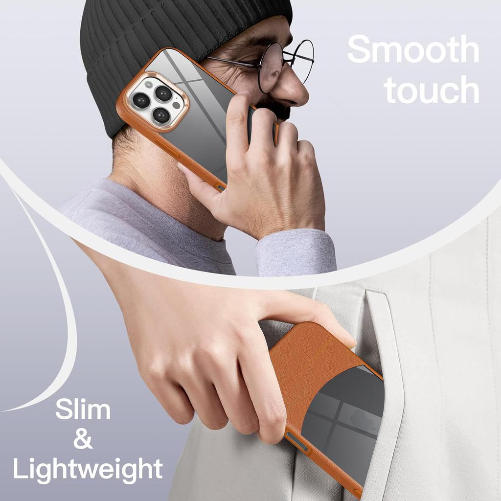 2 IN 1 Splicing Leather Texture Clear Acrylic Case For iPhone 16 15 14 Plus 11 Pro Max Metal Lens Protect Shockproof Cover