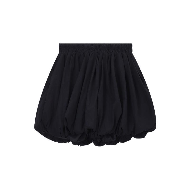 Women s High-Waisted Slimming Puffball Pleated Shorts - White or Black XL чёрный