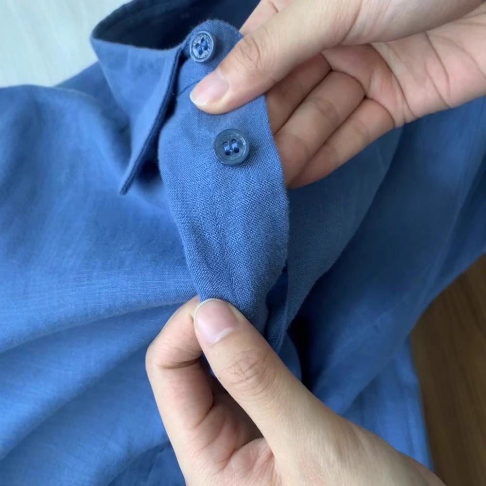 Women French Style Blue Linen Shirt Summer Thin Loose Old Money Long Sleeve Sun Protection Cotton Linen Blouse