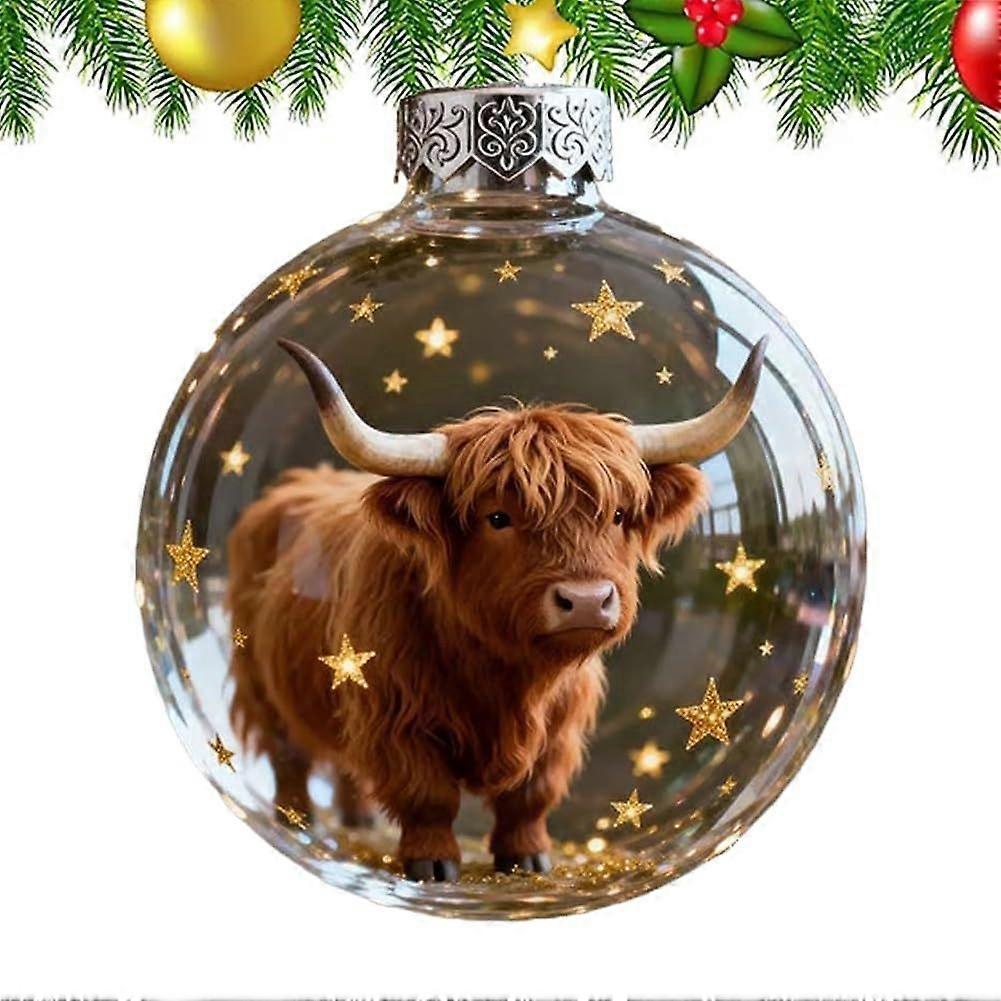 6pc Funny Highland Cow Ornament 2025, Christmas Baubles Transparent Christmas Balls, Christmas Tree Hanging Ornament, 2026 Wildlife Wonders Collection