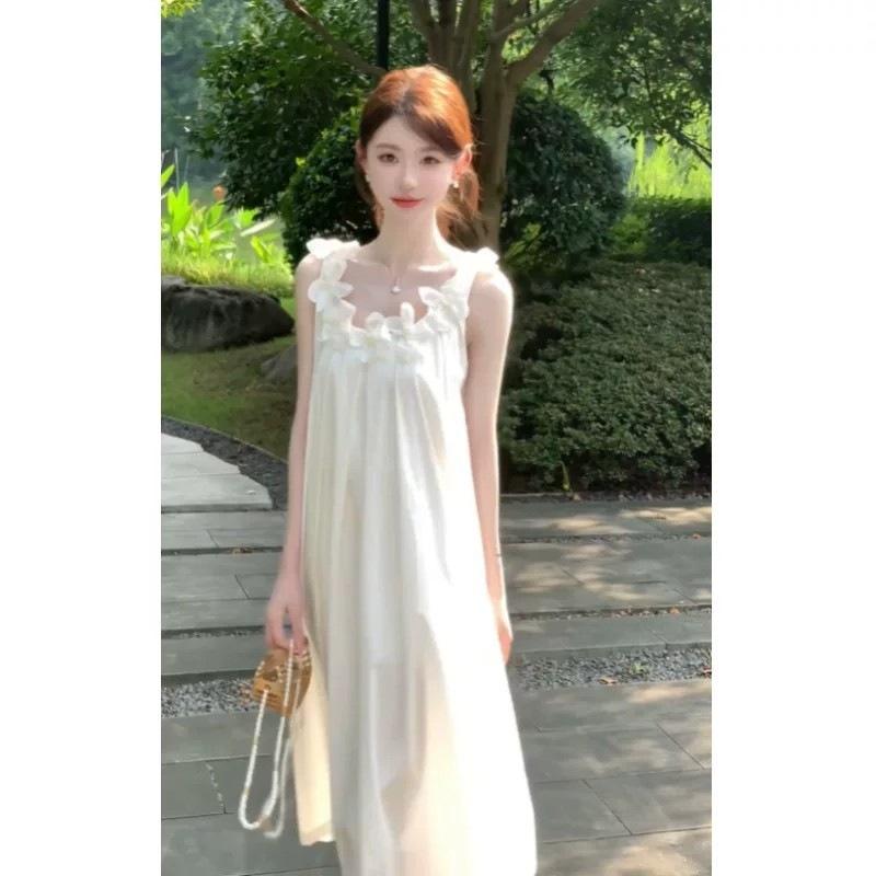 French super beautiful flower suspender dress small man gentle wind sweet fairy long dress 2026 summer