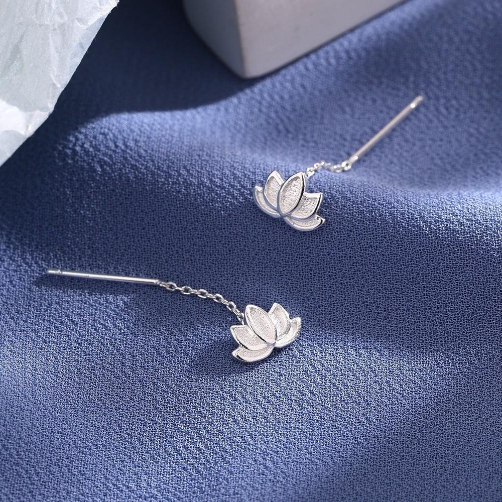 Trendy Style Lotus Tassel Earrings Light Luxury Ear Pendant Flower Drooping Earring  Special Events