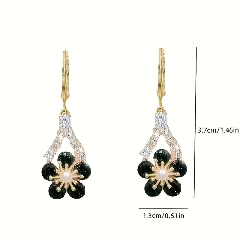Elegant Green Cubic Zirconia Flower Dangle Earrings, Fashion Alloy Jewelry for Women, Synthetic Zirconia, No Plating, Perfect for Parties & Gifts