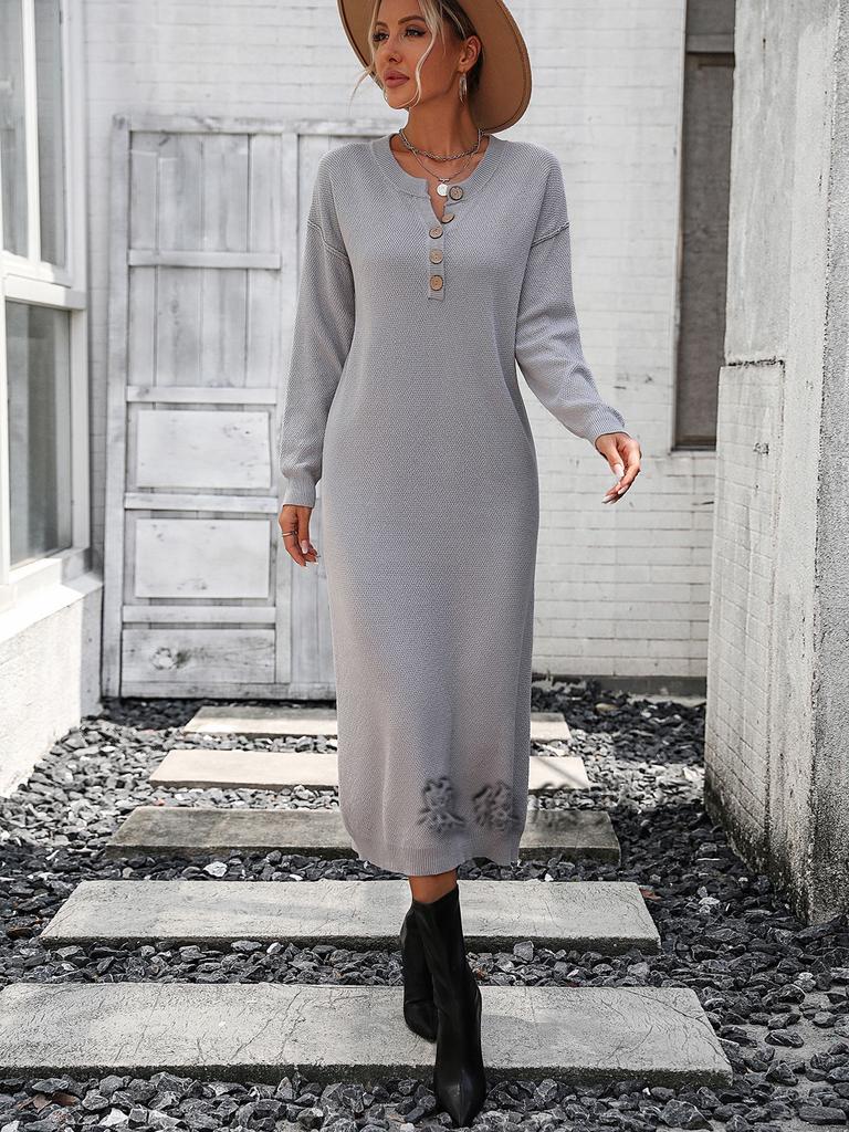Autumn and winter new European and American button-knitted sweater dress fashion temperament commuter women's sweater women