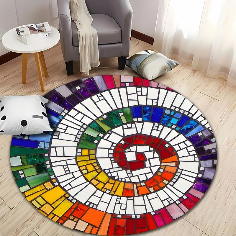 Colorful Mosaic Spiral Rug for Modern Living Rooms round carpet for home sofa bedroom, gift