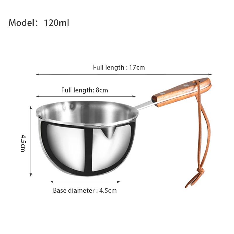Ohřívač mléka na kávu s máslem Mini nádoba na rozpouštění másla s dvojitou hubičkou 18/10 Třívrstvá nerezová ocel 120ml/200ml