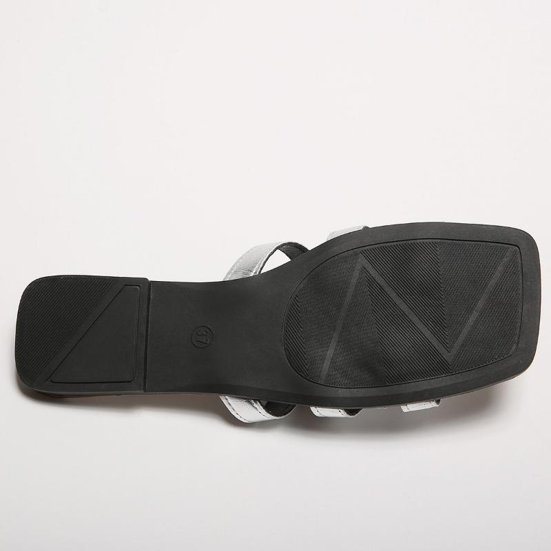 Women's Hollow Out Flat Slides, Retro Square Open Toe Summer Shoes, Casual Outdoor Beach Slides