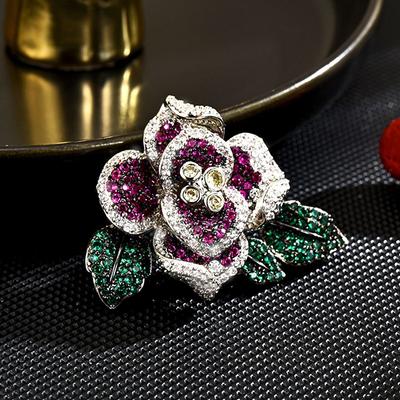 Women's Light Luxury Design Elegant Inlaid Zircon Peony Flower Brooch Fashionable And Versatile Niche Design Brooch